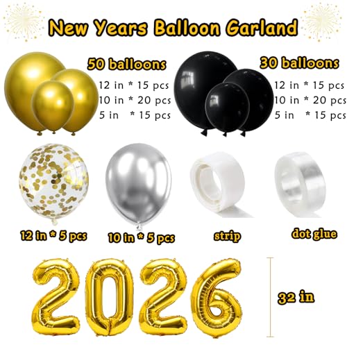 2026 New Year Balloons Happy New Years Eve Party Supplies Black and Gold Balloons New Years Eve Decorations 2026 Foil Balloon for New Year Party Decorations - Image 4