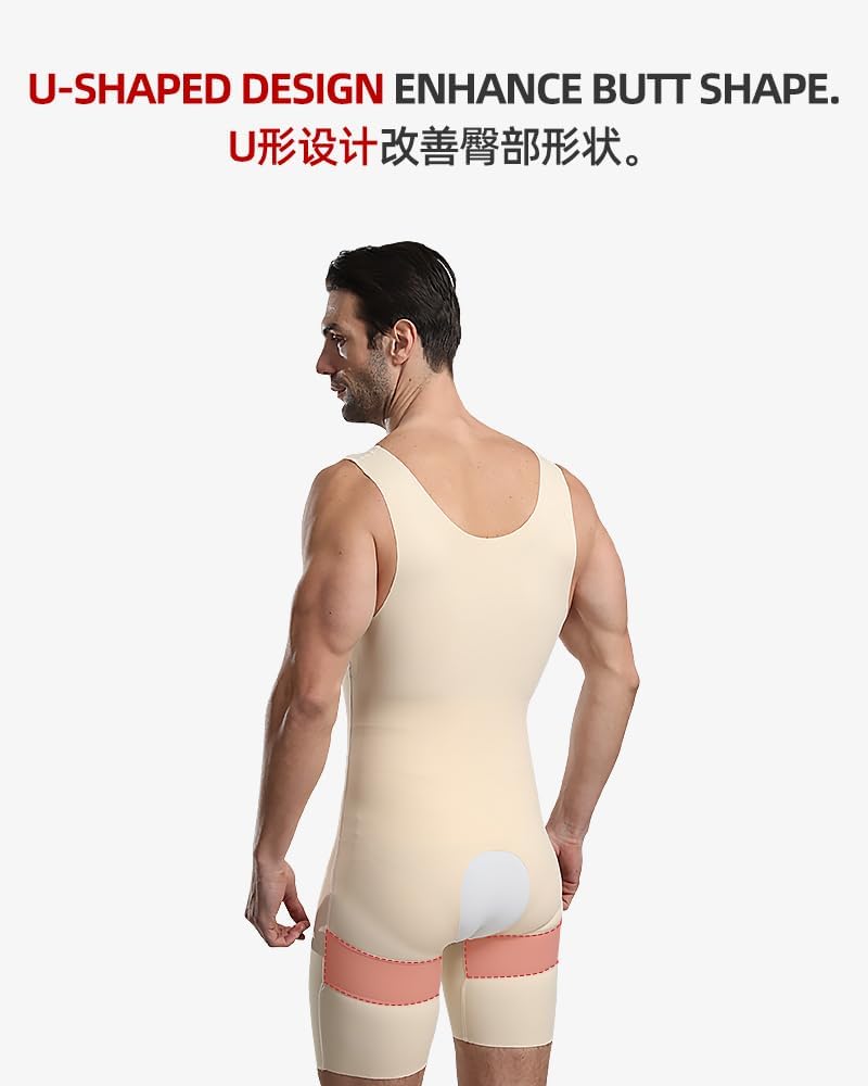 BaronHong Mens Sleeveless Full Body Shaper Underwear Slimming Compression Bodysuit Shapewear Tummy Chest Control - Image 3