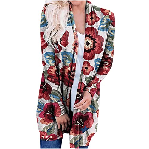 Women's Ethnic Fashion Cardigan Floral Print Soft Elegant Top Loose Long-Sleeved Leopard Print Sweaters #TOP15