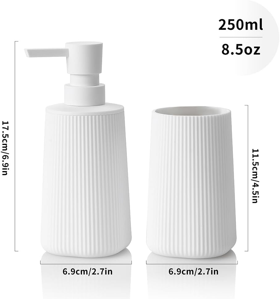 Bathroom Accessories 2 Piece Soap Dispenser and Toothbrush Holder Set Striped White - Image 3