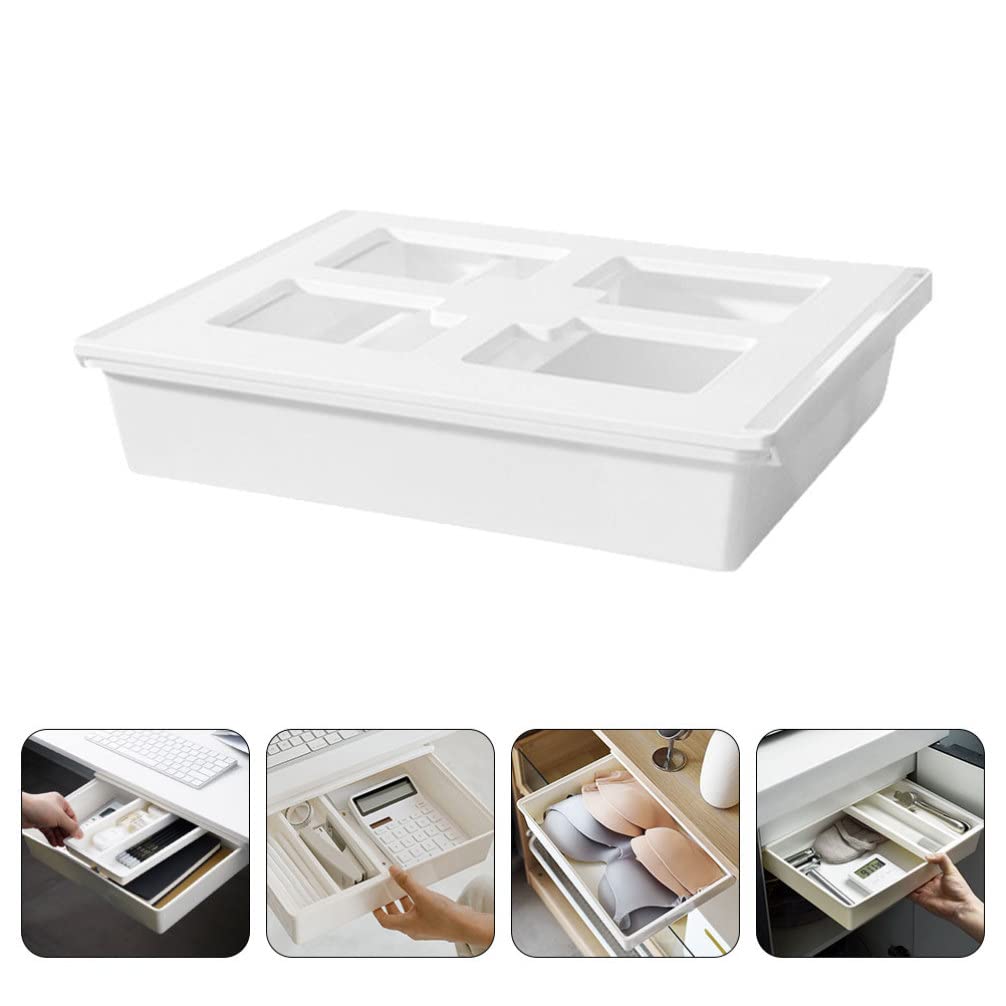Zerodeko Organizzatore per Tavolo Separatore Attaccabile Sotto la Scrivania Box Porta Oggetti in Plastica Resistente Salvaspazio per Ufficio e Cucina
