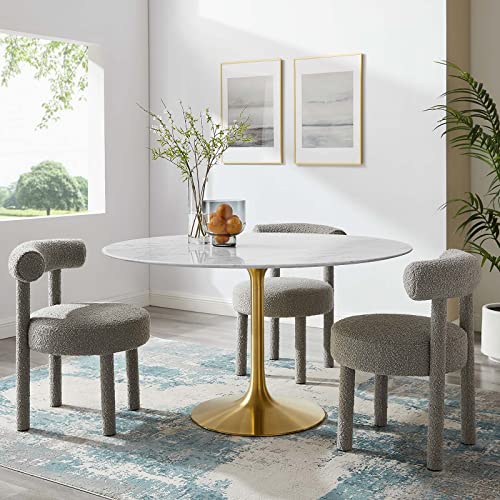 Image of Modway Lippa 54 inch Mid-Century Dining Table with Round Artificial Marble Top in Gold White