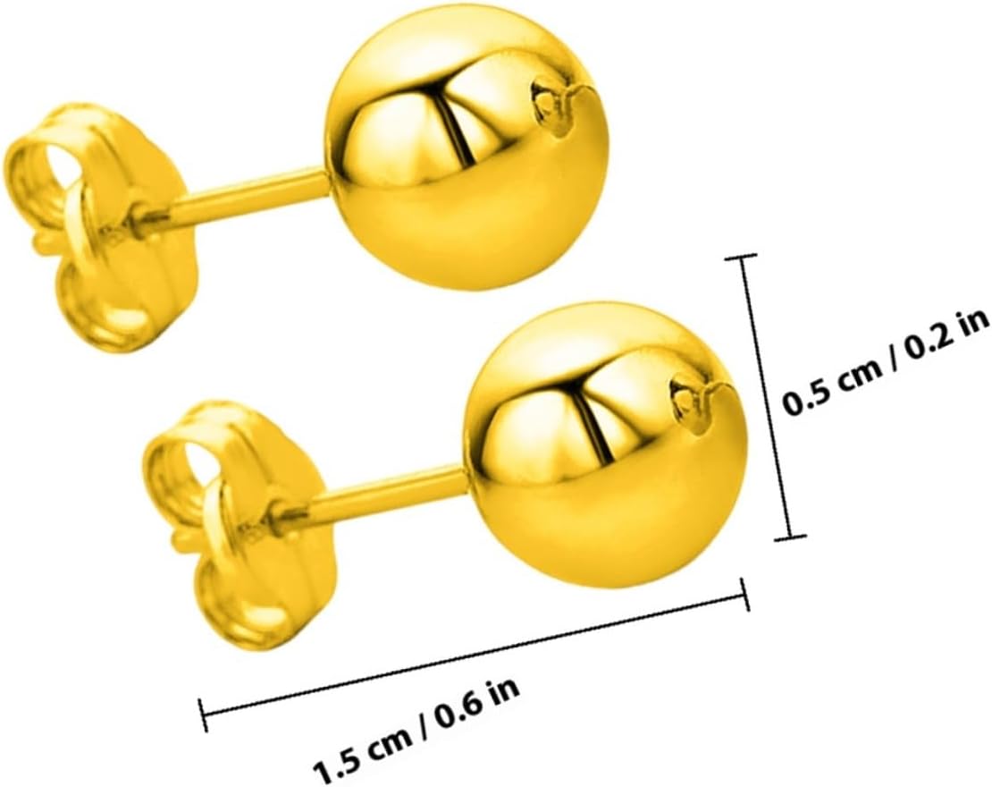 Gold Ball Earrings for Women, Solid Copper with Matte Finish, Medium Flat Back Post Earrings Suitable for Daily Wear and