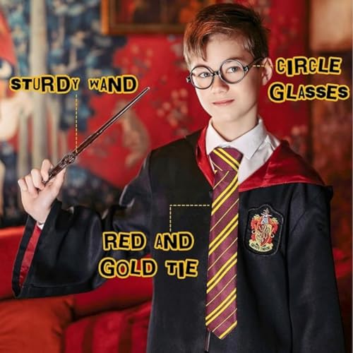 Image of WANNA PARTY Wizard Costume Kit, Harry The Magician Wizarding World Glasses with Tie and Wand Costume Accessory Pack of 3 Pieces