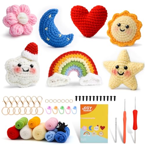 Image of UzecPk 7Pcs Crochet Kit for Beginners, Crochet Kit for Adults Learn to Crochet Kits with Crochets Stuffing, Step-by-Step Instruction, and Video Tutorials