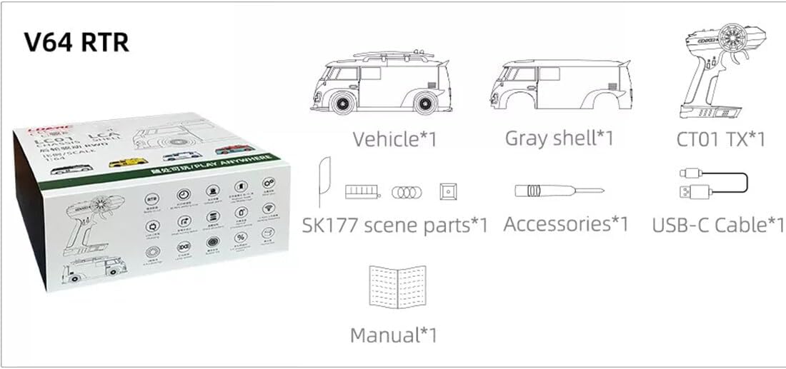 LDARC V64 Mini Van, 1/64 2.4G RWD Full Proportion Toy Car with Light, Creative Remote Control Car Toy Model Gift - Orange