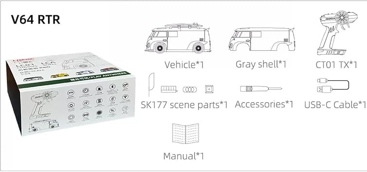 LDARC V64 Mini Van, 1/64 2.4G RWD Full Proportion Toy Car with Light, Creative Remote Control Car Toy Model Gift - Orange