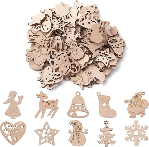 200 Stück Holzanhänger Weihnachten, Mini Christbaumschmuck aus Holz,...
