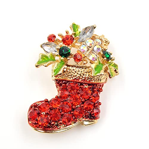 Broche de Noël rouge mignonnes bottes strass pour vos repas de fête