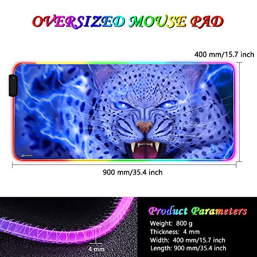 DORRISO Mouse Pad RGB Gaming Mouse Mat New Large 900x400x4mm XXL 12 Glowing Modes LED Extended Mousepad Anti-Slip Rubber Base Keyboard Soft Mouse Pads for Computer Laptop PC Desk Gaming Mousepad - Image 8