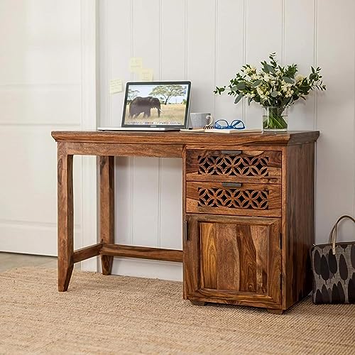 Image of SONA ART & CRAFTS Solid Sheesham Wooden Study Table with Chair | Study Table for Students with Drawer & Cabinet Storage | Office Table for Home Writing Office Desk Computer Table (Natural Finish)