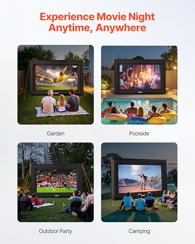 VEVOR aufblasbare Filmleinwand Projektion Beamer Leinwand aus 600D, Projektionsleinwand mit tragbarer Aufbewahrungstasche, 16:9, Filmprojektion für Heimkino Mottoparty Poolspaß (409 x 160 x 272 cm)