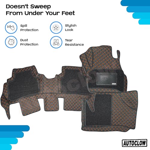 Image of Autoclow /Premium 7D Car Mat for Hyundai Verna (Model:2023-2026) || Luxury Leather Dual-Stitch 7D Car Floor Mat Full Set || 100% Waterproof || Color : TAN Stitch-Black Grass (Design-1)
