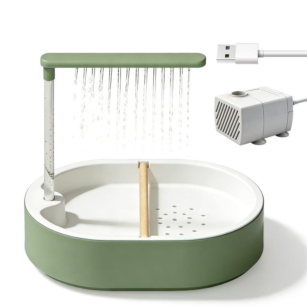 Vogeldusche Wellensittich, Wellensittich Dusche mit Wasserfall und Zirkulierendem Wasser, USB Stromschleife Vogeltränke Balkon, Automatisches Vogelbad (Linientyp)