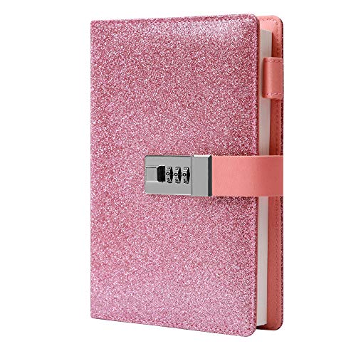 Lock Journal CAGIE Secret Refillable Diary , Leather Locking Journal for Adults,Women Writing Personal Locked Diary Notebook Light Pink