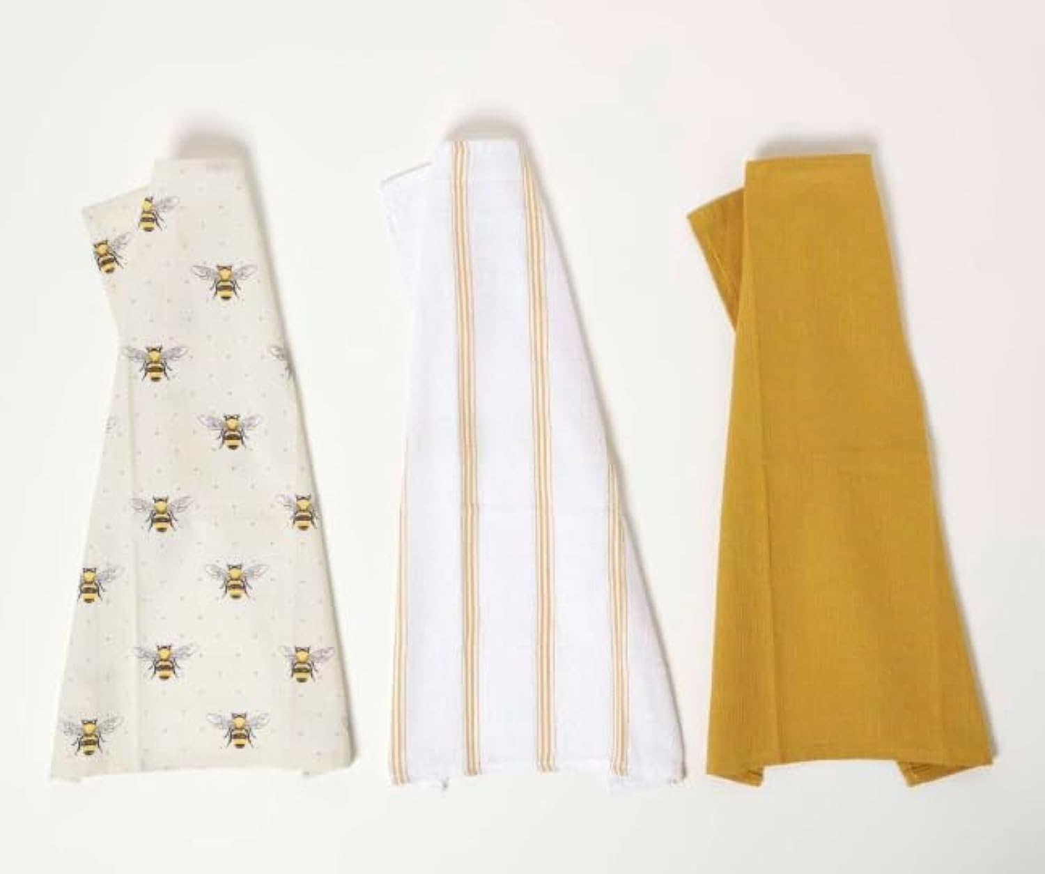 Lex's Linens 3 Pack Tea Towel Bees | 3 Types In Pack | Flat Cotton Tea Towel | Towelling Tea Towel | Waffle Tea Towel