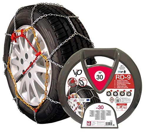 RD9 - Cadenas de nieve metálicas RD9 mm, talla Nº 30, set 2 uds, guantes incluidos