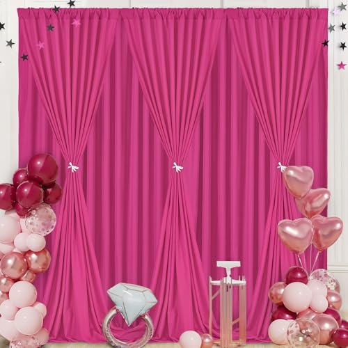 Image of Hot Pink Backdrop Drapes Curtain: Polyester Wedding Party Photography Backdrop Fabric - Fuchsia Birthday Photo Background 6 Panels 5x10ft
