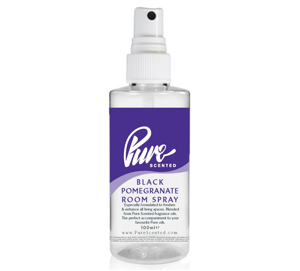 Pure Scented 100ml Room & Fabric Sprays Suitable For Home, Car, Caravan, Work, Gym Bags, Odour Eliminators (1 x 100ml, Black Pomegranate)