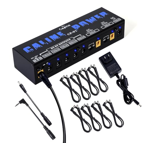 Caline Guitar Pedal Power Supply,9V/12V/15V/18V Pedal Board Power Supply with 8 Independent DC Outputs (100mA/300mA/500mA), Noiselessly CP-01