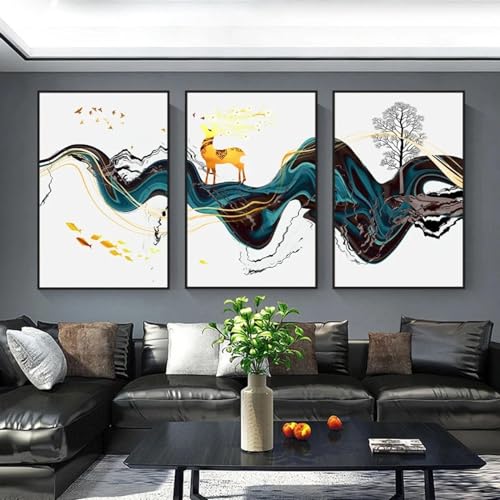 Peinture murale sur toile triptyque élan abstrait pour décoration salon 30x45cm