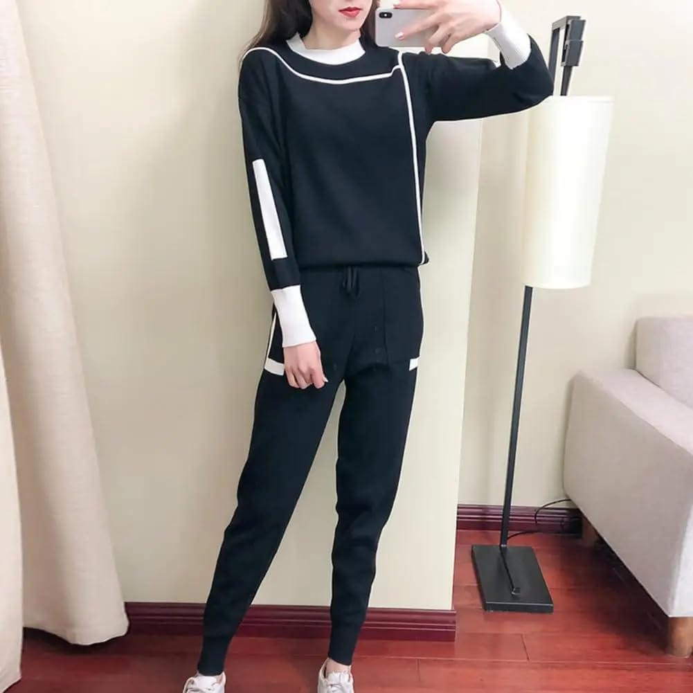 Women’S Autumn Winter O Neck Sweater Two Piece Set Female Knitted Pants Suits Casual Pullover Tracksuits Outwear