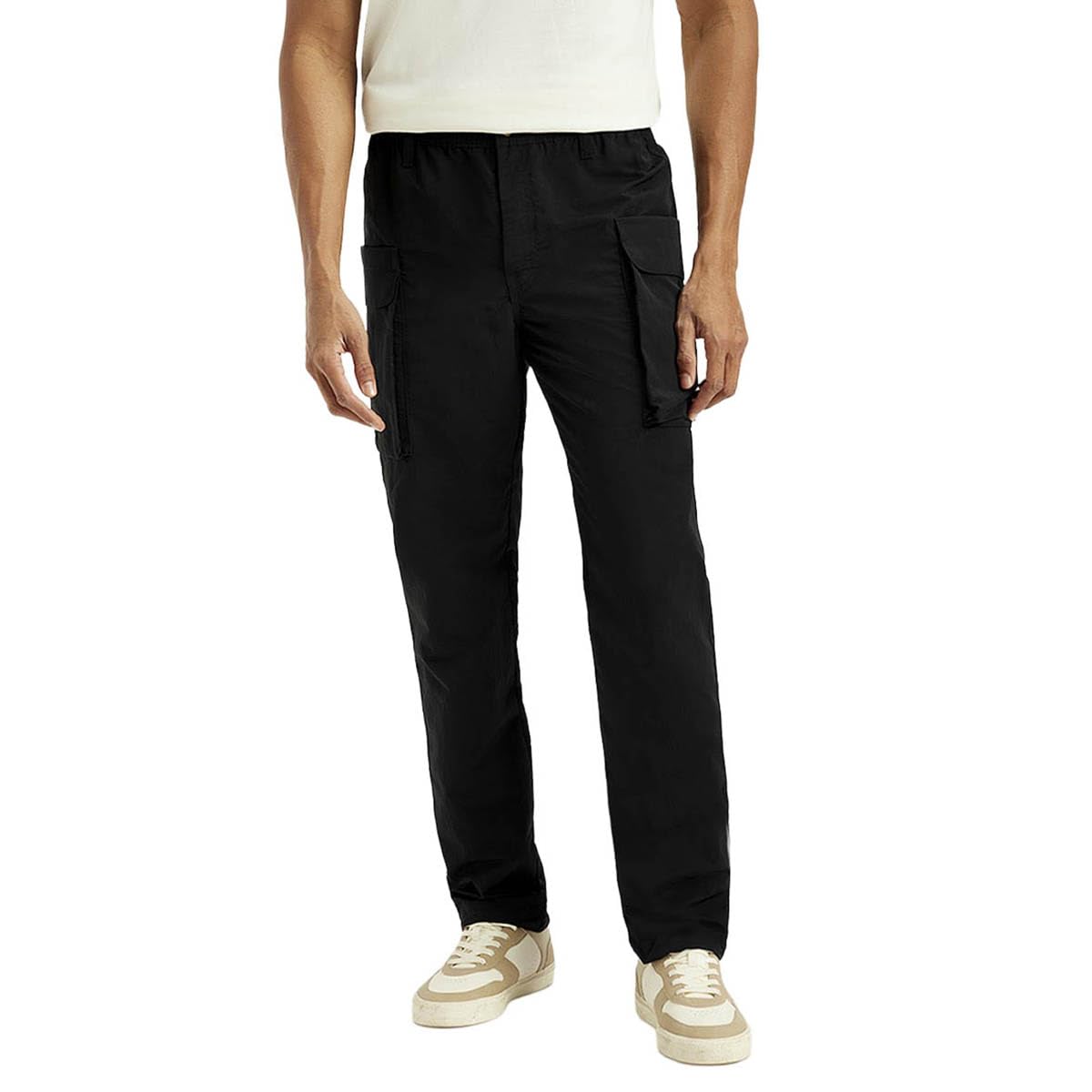 Men's Black Straight Fit Cargo Trousers, 004DY-0001, 36-image-25