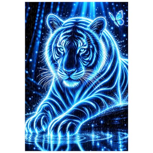 Ulord 300 Piece Puzzle for Adults Neon Blue Tiger Puzzles 20x15 Inches