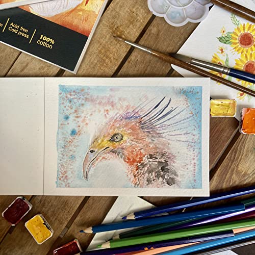 Tumuarta Watercolor Paper Pad 100% Cotton, 5X7”, 140 Lb, 300 Gsm, 20 Sheets, Natural White, Acid Free, Cold Press, Watercolor Mixed Media Sketch Books For Watercolors, Acrylic And More. #TOP2