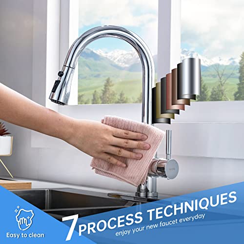 Chrome Kitchen Faucet, Arofa Pull Down 3 Hole Deck Mount Modern Chrome Kitchen Faucets For Sink Single Handle Single Hole Commercial Travel Trailer Rv Kitchen Faucet With Pull Down Sprayer #TOP2