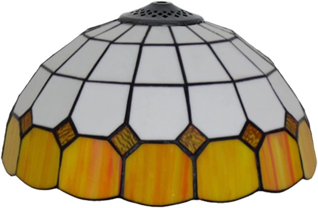 12 Inch Stained Glass Lamp Shade Replacement Only Tiffany Style Stained Glass Lampshade, Minimalistic Mediterranean Lamp Cover Fit for Table lamp Pendant Light Floor Lights,Yellow