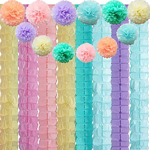 Four Leaf Tissue Paper Garland With Tissue Pom Poms Flowers Streamer Backdrop For Birthday Party Decorations, 24 Pack #TOP7