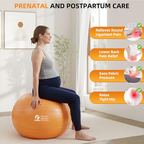 Image of Gruper Yoga Ball, Extra Thick Non Slip Exercise Ball for Workout, Yoga, Pregnancy, 4 Sizes Anti Burst Chair for Home and Office, Includes Foot Pump & Fitness Guide