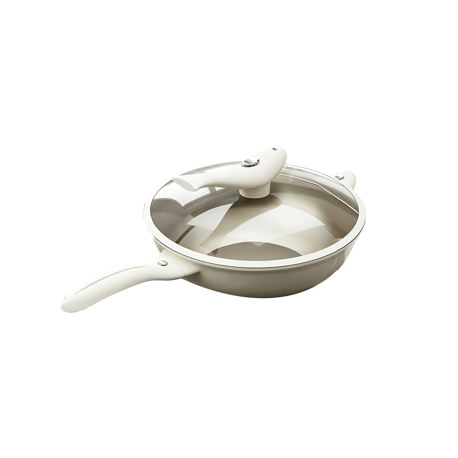 Genérico Wok, Con Mango Integrado, Woks De Fondo Plano Pre-sazonados Aleación Titanio Tapa Vidrio, Utensilios Cocina Resistentes(30cm)