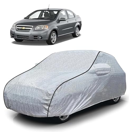 Image of Sulfar 100% Waterproof Car Body Cover Compatible with Mirror for Chevrolet Aveo (Triple Stitched, Full Bottom Elastic, Magic Silver with Black Piping)