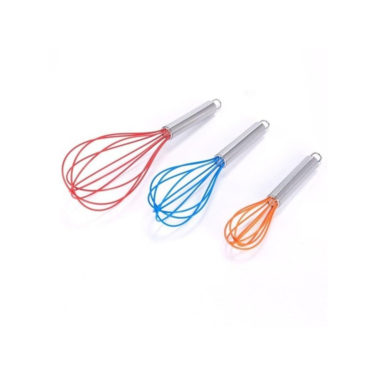 MSV Silicon Egg Whisk with Stainless Steel Handle, Set of 3, Multi-Colour