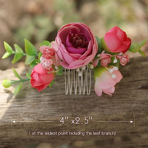 Fangsen Silver Boho Pink Rose Rose Buds Gypsophila Paniculata Flower Hair Comb Spring Wedding Bridal Hair Accessory For Women And Girls #TOP2