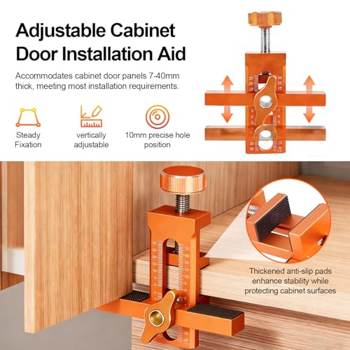2-in-1 Bohrhilfe für die Montage von Schranktüren Verstellbare Bohrschablone Enthält 6/8/10-mm-Holzbohrer Passend für die Meisten Schranktüren Bohrschablone Möbelbau Kompatibel mit 7-40mm Platten