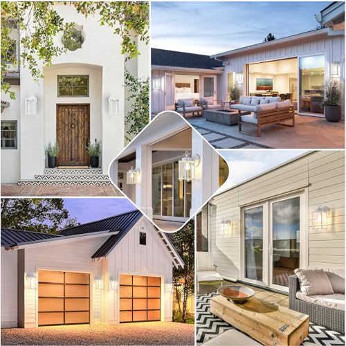 Image of MATAMEYE Large Outdoor Wall Lantern, Exterior Waterproof Wall Sconce Light Fixtures, White Front Door Lighting with Clear Beveled Glass, Anti-Rust E26 Socket Porch Lamp, 2 Pack