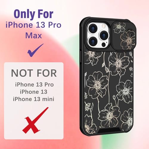 Image of Funermei for iPhone 13 Pro Max Case - Women Girls Cute Phone Cover Girly Pretty Aesthetic Black Floral Flower Unique Design with Camera Cover Funda for Apple for iPhone 13 Pro Max