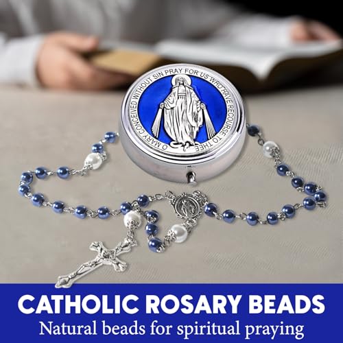 Catholic Pearl Cross Rosary Necklace — Ideal for Baptism, Prayer, Devotion — 6mm Glass Beads & 8mm Our Father Beads w/Caps, Miraculous Jewelry Box – Perfect Religious Gift for Women, Men4