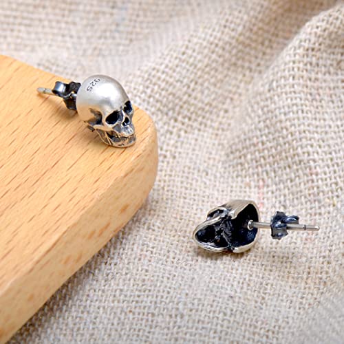 Paialco Sterling Silver Antiqued Skull Stud Earrings for Men Women, Cool Mens Earrings Hypoallergenic3
