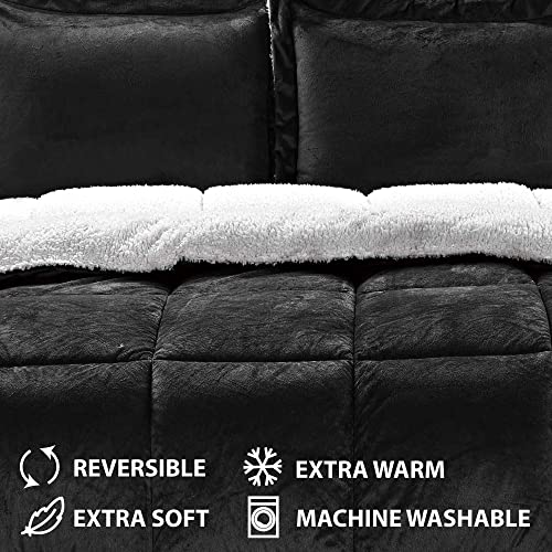 Cathay Home King Comforter Set: Ultra Soft And Plush Reversible Micromink And Sherpa 3-Piece Bedding Set, Black, King (102" X 90") #TOP1