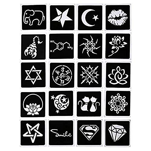 Temporary Tattoo Set, 6Pcs Cones With Three Colors, 20Pcs Adhesive Stencil, 1Pcs Bottle, 4Pcs Nozzles #TOP1
