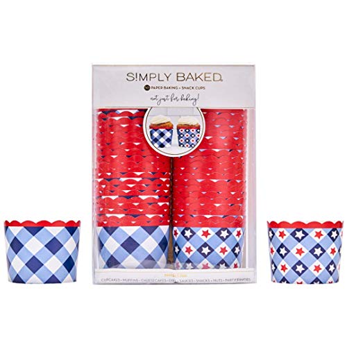 Simply Baked Large 5 Ounce Disposable Paper Baking Cups, 100 Pack Of Cupcake Muffin Wrappers For Baking Or Party, Treats, Candy, And Snack Cups, Patriotic Gingham #TOP4