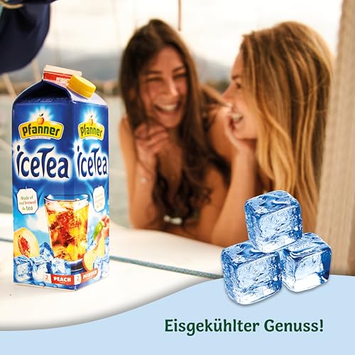 Pfanner Eistee Pfirsich – 6 x 2 l Vorratspack - direkt aufgebrühter Tee mit Pfirsichsaft – Ice Tea Flaschen