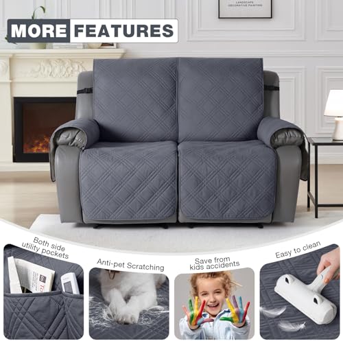 Image of TAOCOCO 100% Waterproof Recliner Loveseat Covers 2 Seater, Split Loveseat Covers for Reclining loveseat, Non Slip Reclining Couch Cover with Double Straps for Kids, Pets(2 Seater, Dark Grey)