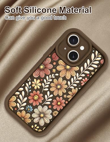 Aitipy Brown Daisy Phone Case for iPhone 15 Plus | Cute Fall Aesthetic Design, Soft Silicone, Slim Fit Full Camera Protection Shockproof Protective Cover for Women Girls - image 2