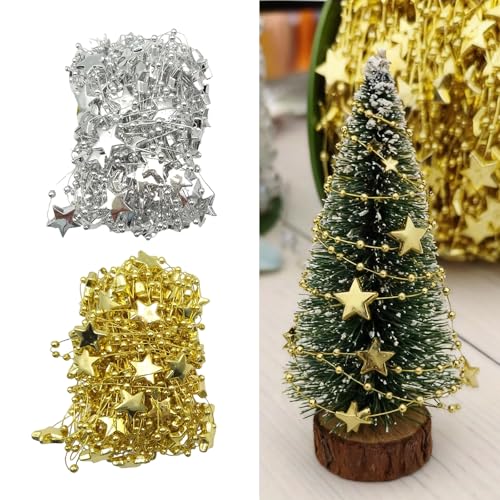 BSITSSS 2 Piezas Guirnalda Navidad, Oro Plata Collar de Perlas Guirnaldas Navidad 10m, Estrella Perla Cadena para Decoración DIY Vacaciones Escaleras Chimenea Boda Fiesta
