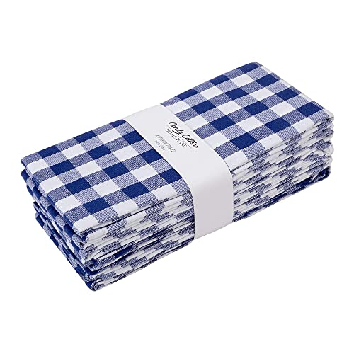 Candy Cottons Set Of 6 Kitchen Dish Towels, 100% Cotton Kitchen Towels, With Hanging Loop, Dishcloth Sets For Washing & Drying Dishes, Tea Towels & Hand Towels 18X28, Gingham Check, Royal Blue #TOP3
